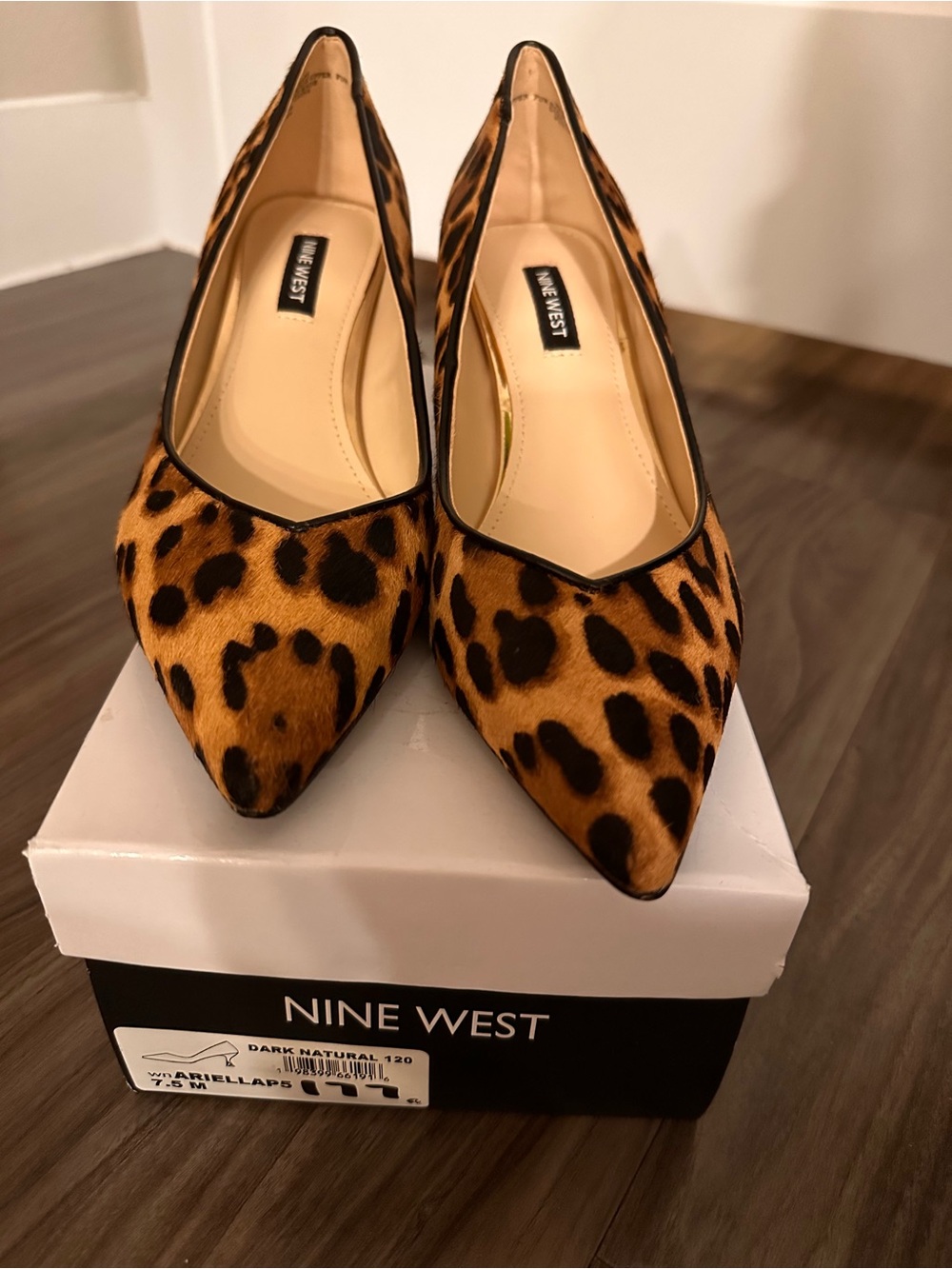 Nine West Leopard-Print Pointed Toe Flats in Brown and Black